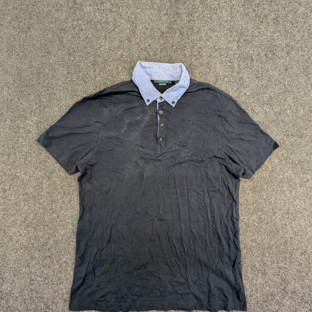 Perry Ellis Polo Shirt Mens M Black Golf Collared Short Sleeve Sports Pullover